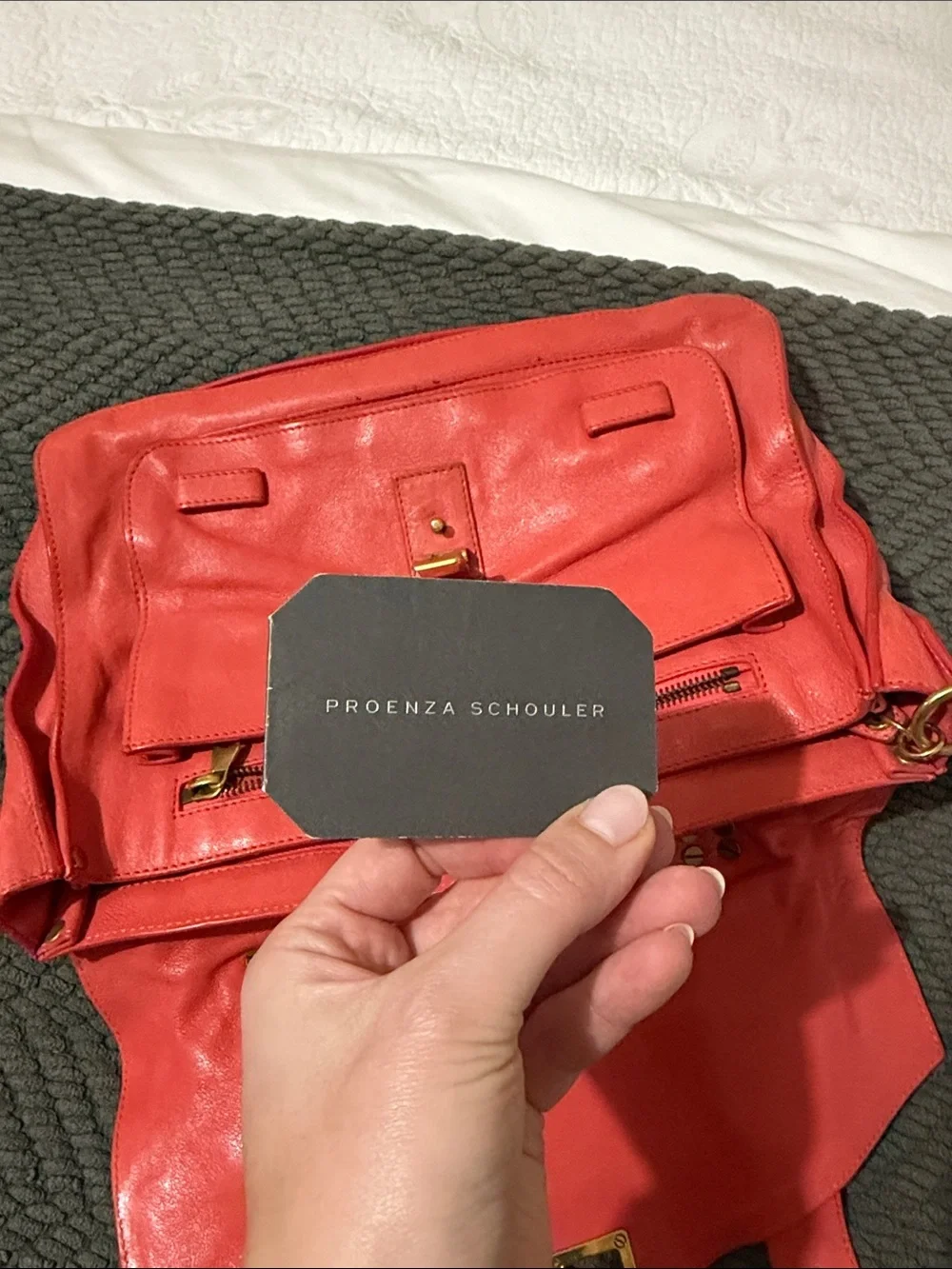 Proenza Schouler Coral Red Leather Satchel with Gold Hardware